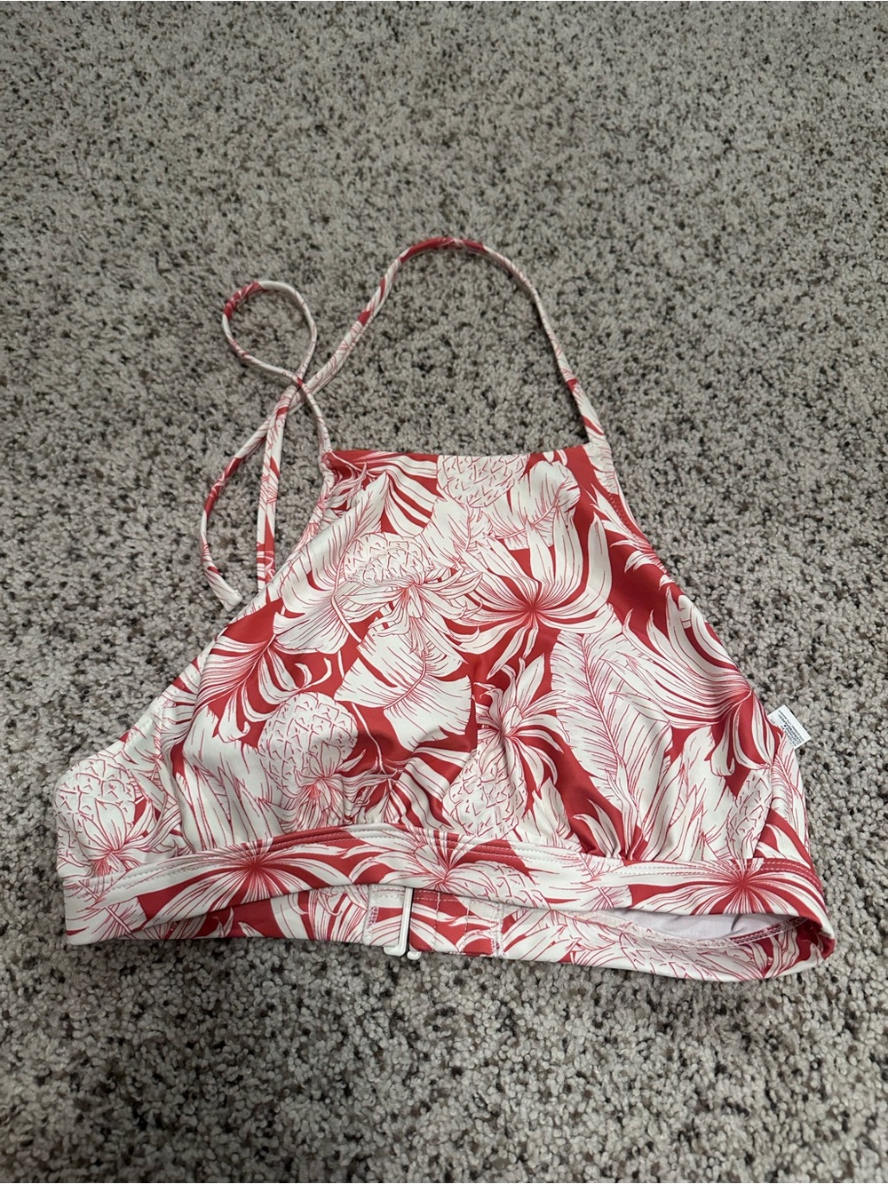 Old Navy Orange-ish Red and White Floral High Neck Bikini Top up. Medium.